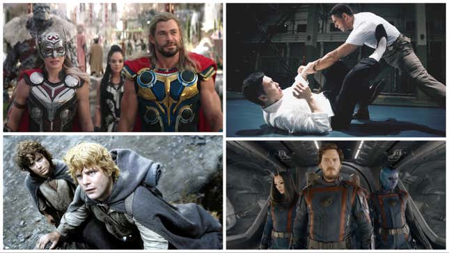 Clockwise from upper left: Thor: Love and Thunder (Disney), Ip Man 4: The Finale (Well Go USA), Guardians of the Galaxy Vol. 3 (Disney), The Lord of the Rings - The Return of the King (New Line)