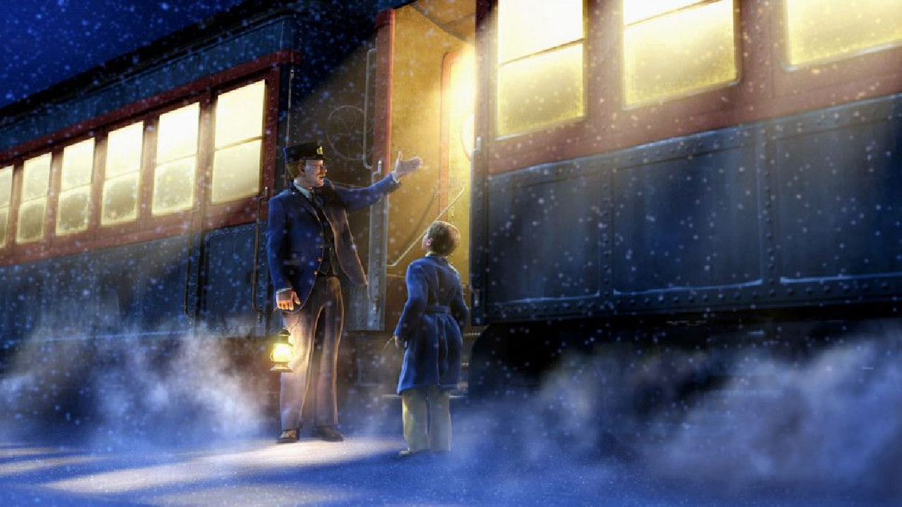 Le jeune garçon et le conducteur de train du Polar Express.