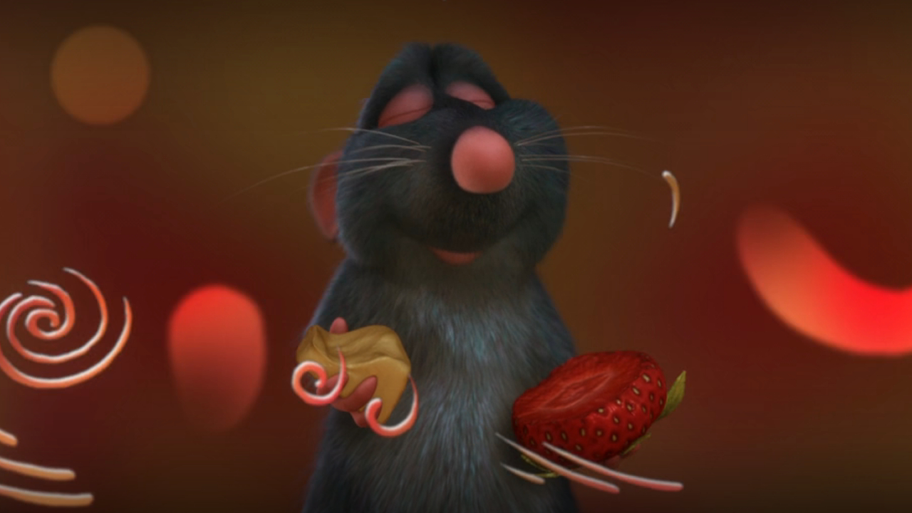 Rémy associant fraise et fromage dans Ratatouille