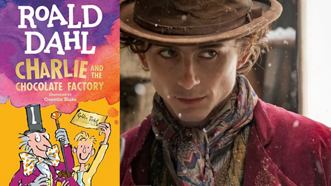 Film Wonka avec Timothée Chalamet et livre Charlie et la Chocolaterie