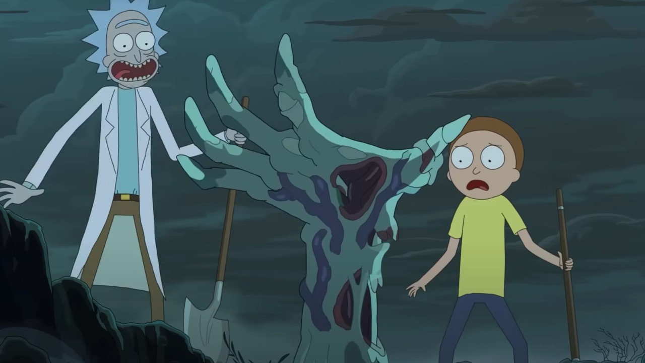 Rick und Morty reagieren auf eine Zombiehand