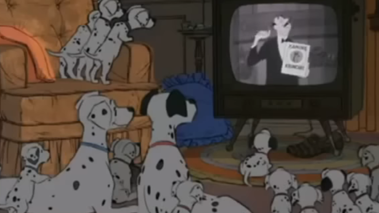 Die Hunde vor dem Fernseher in 101 Dalmatien.